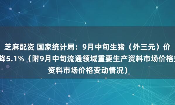 芝麻配资 国家统计局：9月中旬生猪（外三元）价格环比下降5.1%（附9月中旬流通领域重要生产资料市场价格变动情况）